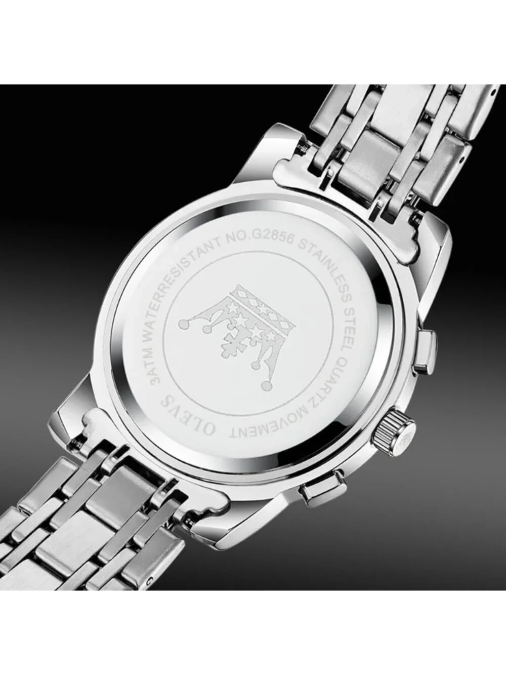 Men Silver And Black Skeleton Stainless Diamond Multi Calendar Chronograph Watch